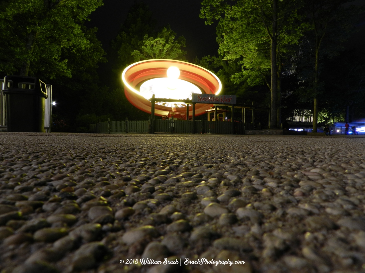 Swashbuckler ride in motion at night.