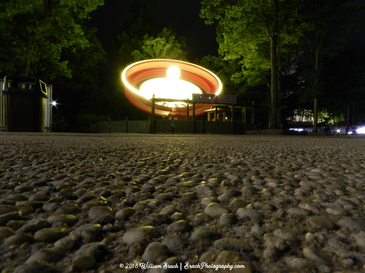 Swashbuckler ride in motion at night.