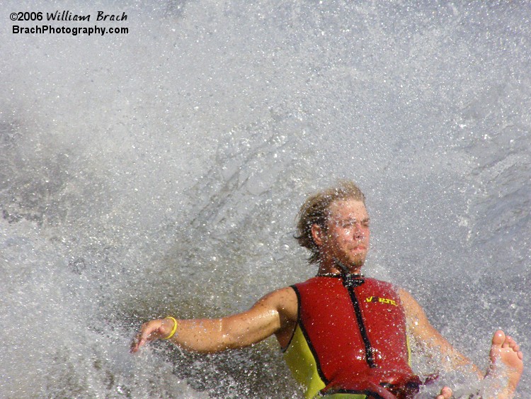 Splashing back to the shore.