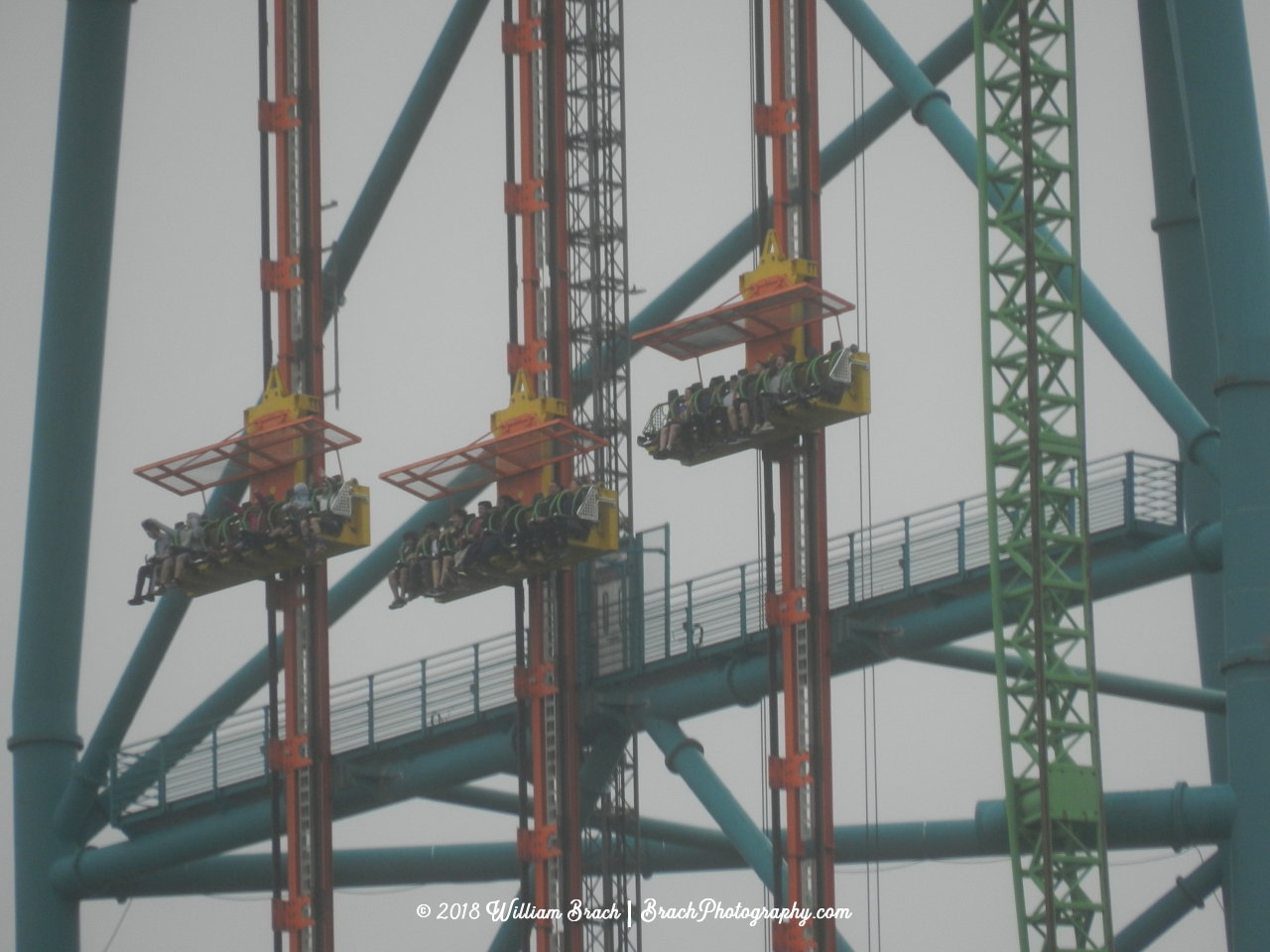 Zumanjaro: Drop of Doom riders dropping back to Earth.