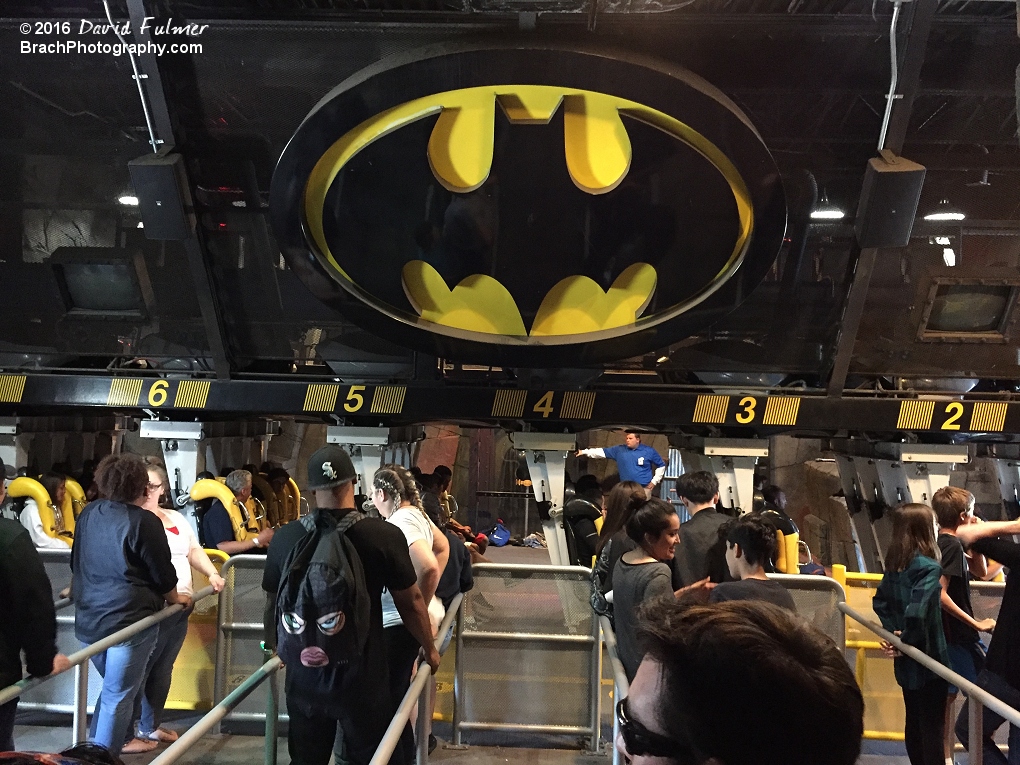 Inside Batman The Ride's station.