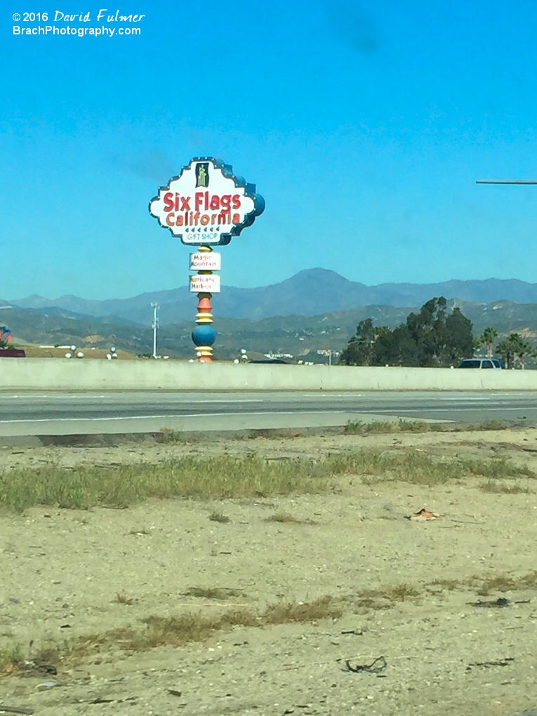 Six Flags California sign from the road.