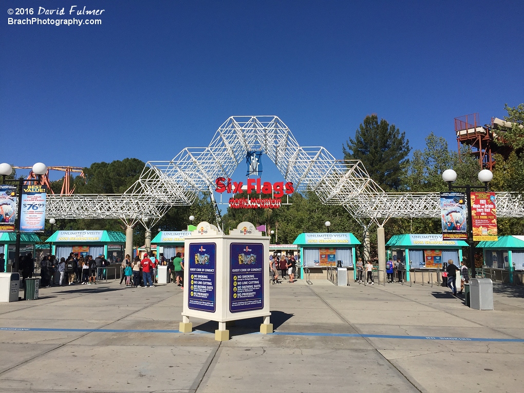 Entrance gates to Six Flags Magic Mountain.