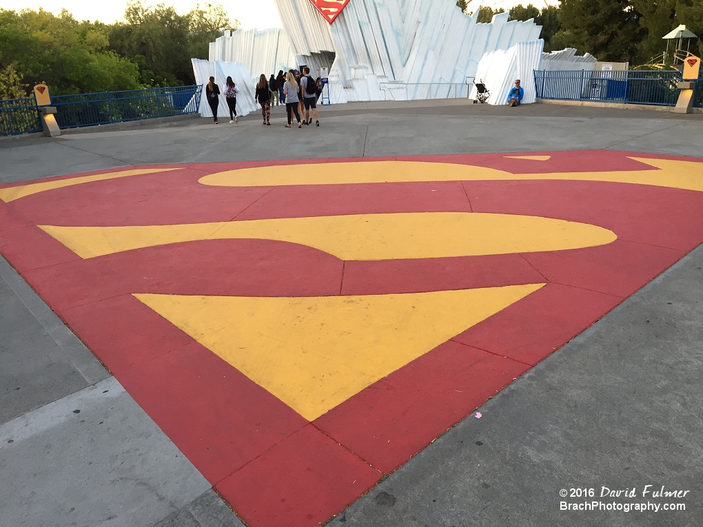 Huge Superman logo in the concrete at Superman Escape From Krypton.