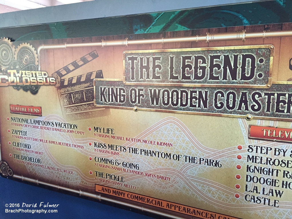 This board tells of the history of the original ride, Colossus.  In winter of 2014, Colossus was converted to Twisted Colossus.