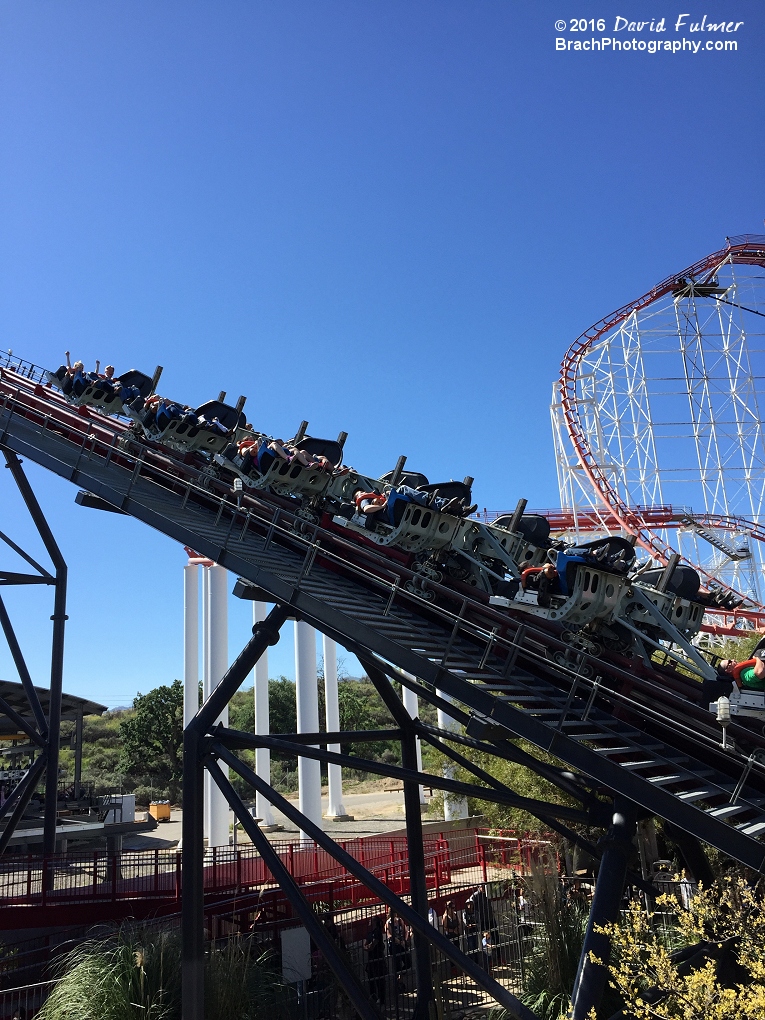 Huge train on the lift hill.