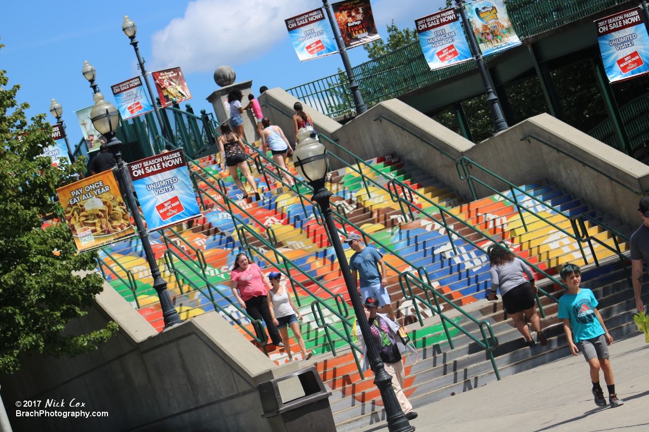 The stairs leading into the park.