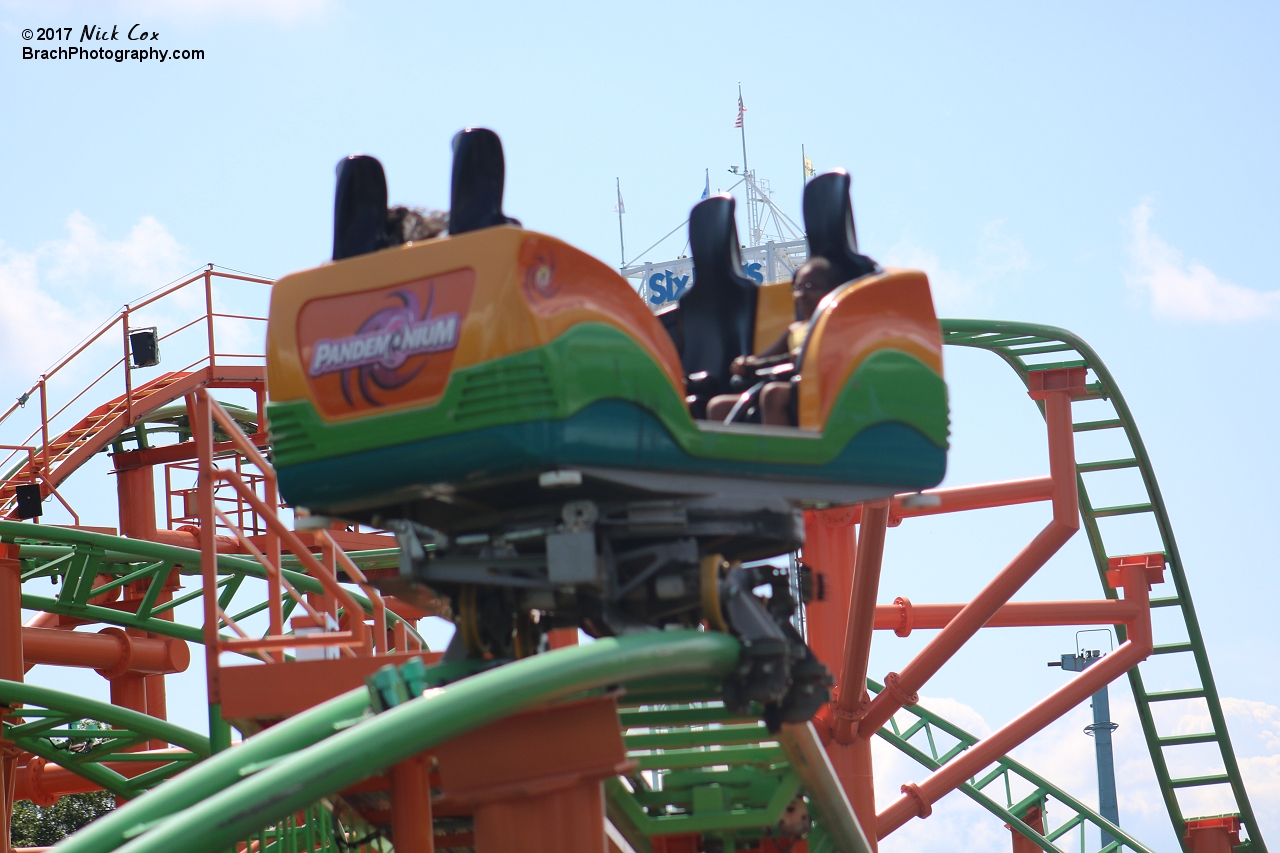 The train flying over a hill.