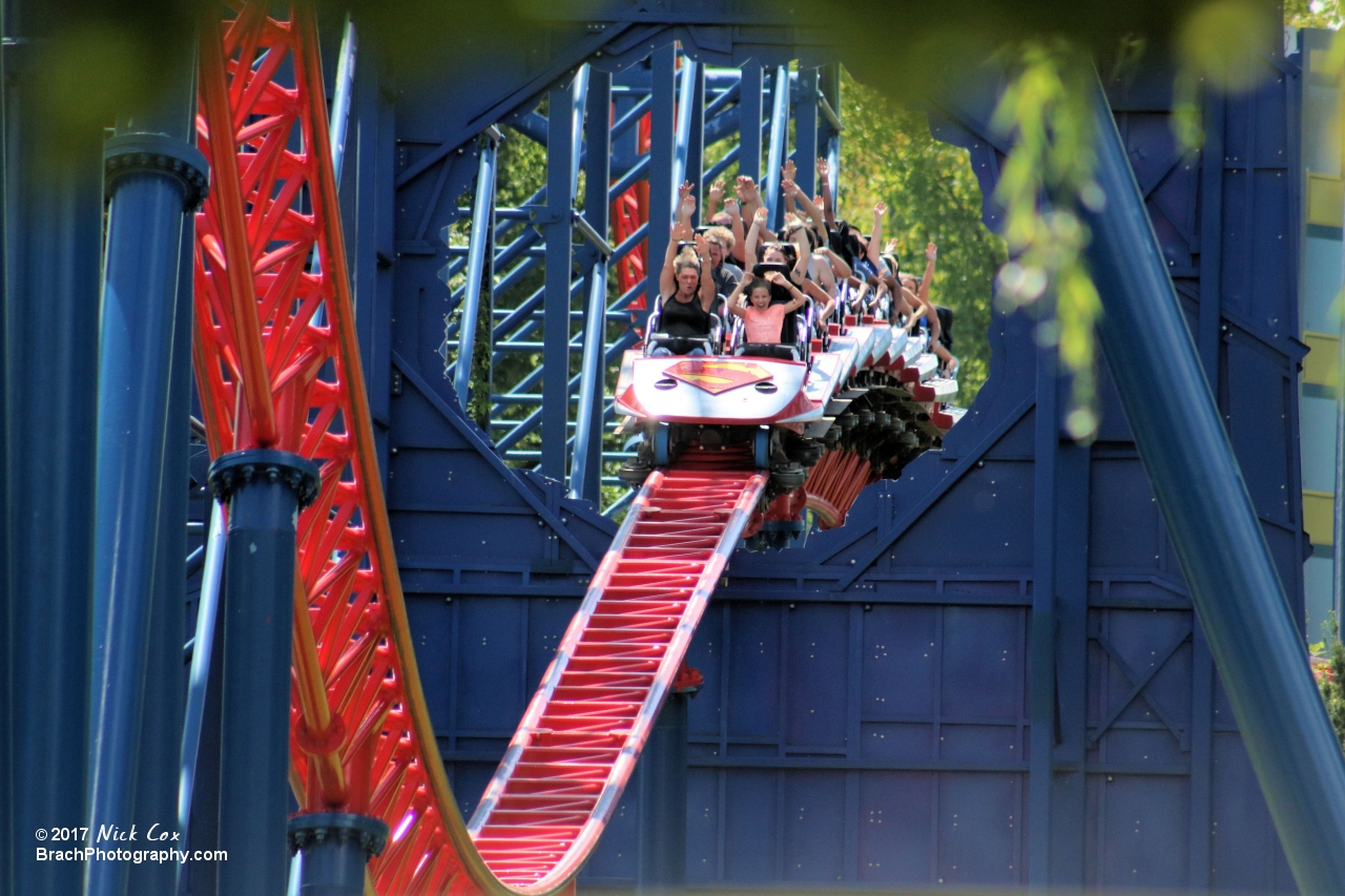 The train going over a mini airtime hill.