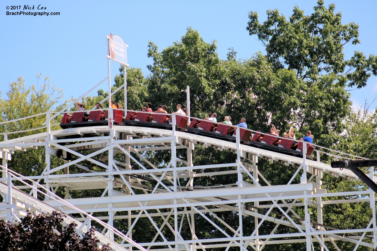 The train on the lift hill.