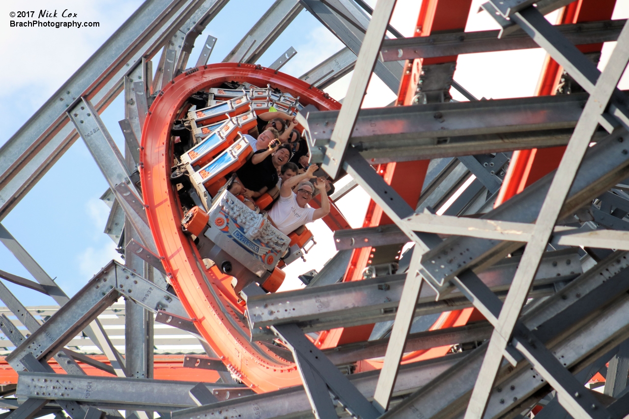 The train exiting the first inversion.