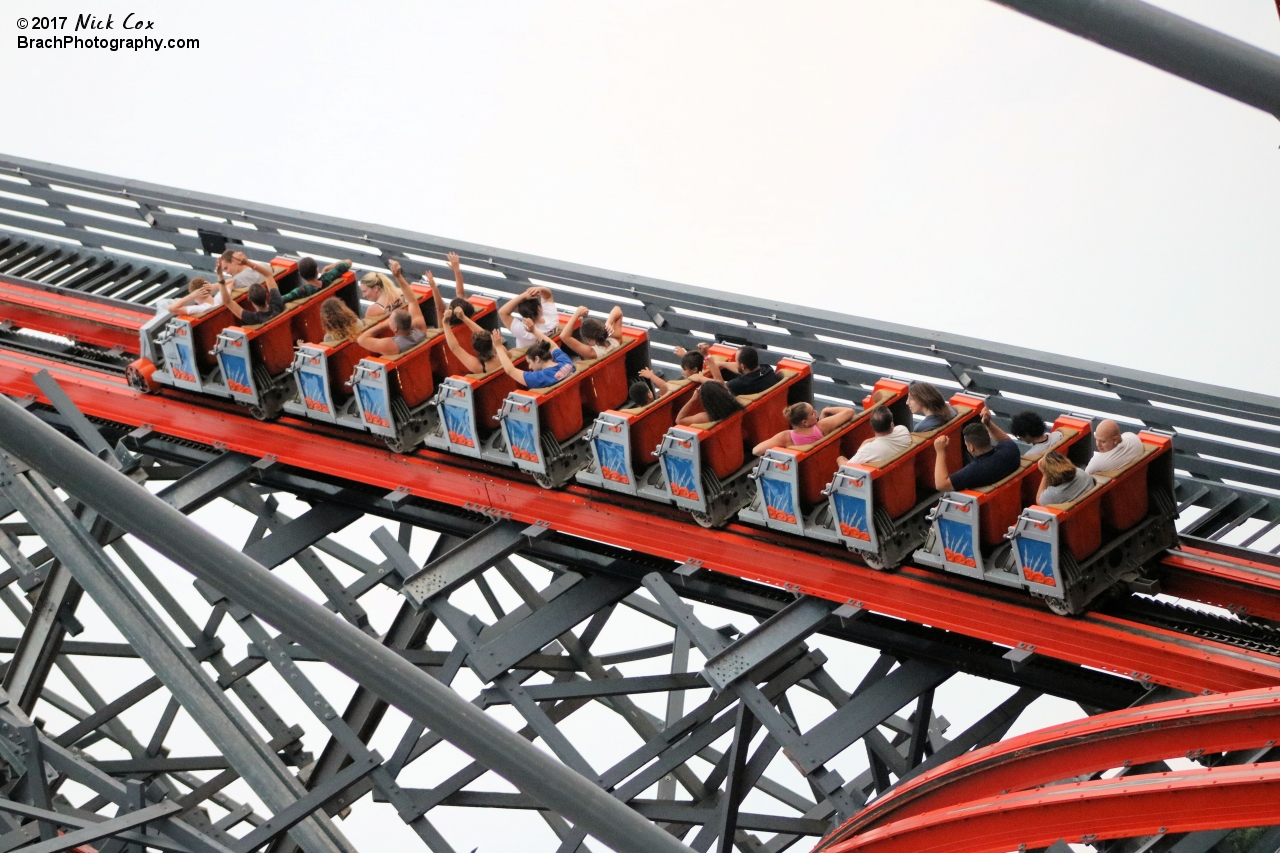 The train going up over the lift hill.