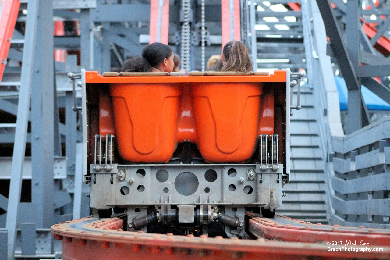 Storm chasers headed towards the lift hill.