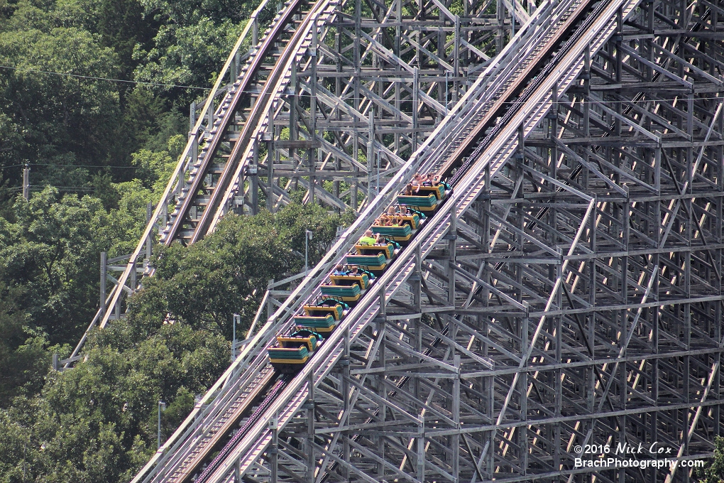 The train going up the lift hill.