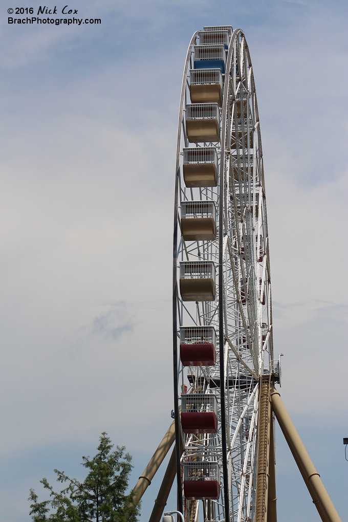 The large structure of the Ferris Wheel.