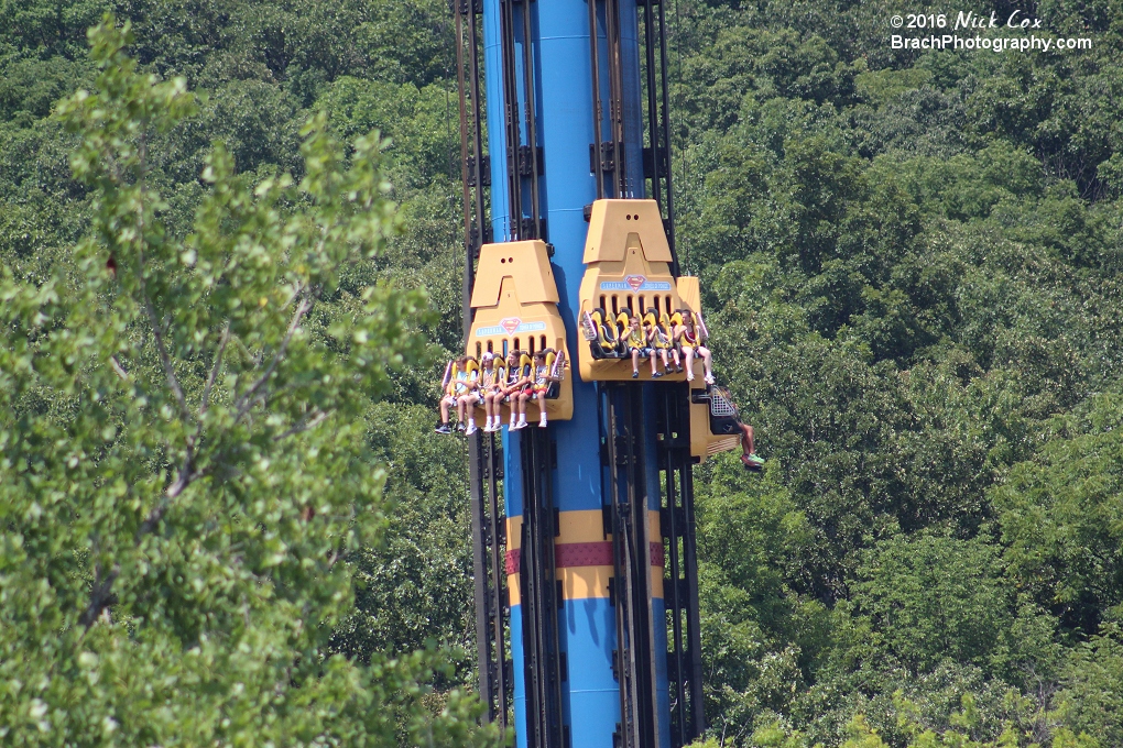 The gondolas during the freefall.