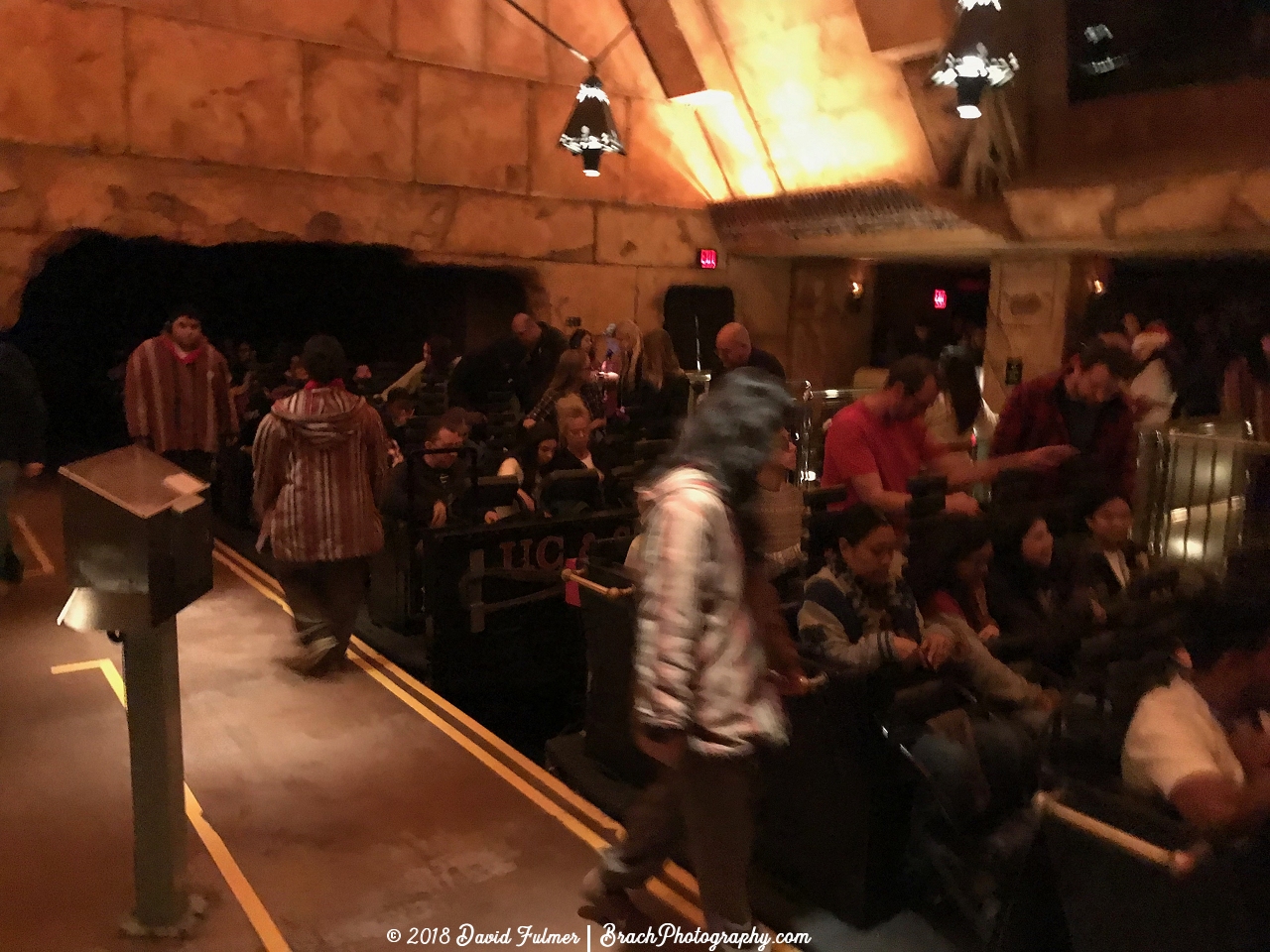 Inside the station of Revenge of the Mummy roller coaster.