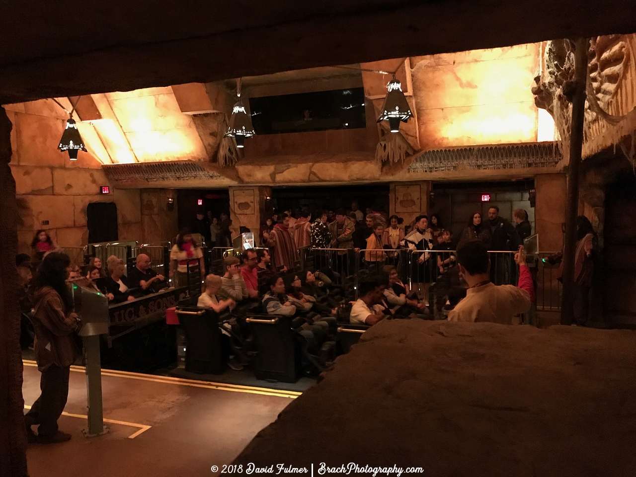 Inside the station of Revenge of the Mummy roller coaster.