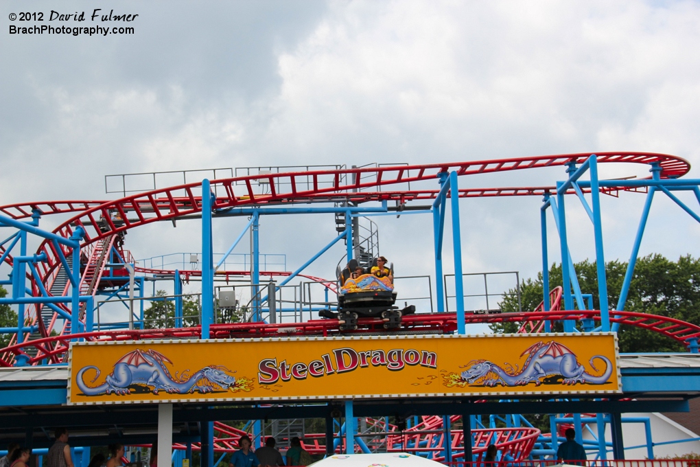 Front of Steel Dragon car spinning coaster.